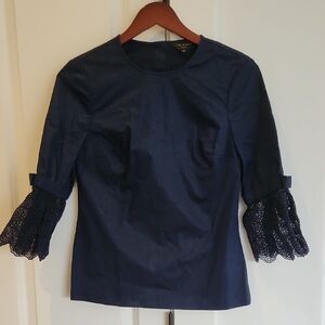 Ted Baker Navy Top with Lace Bell Sleeves